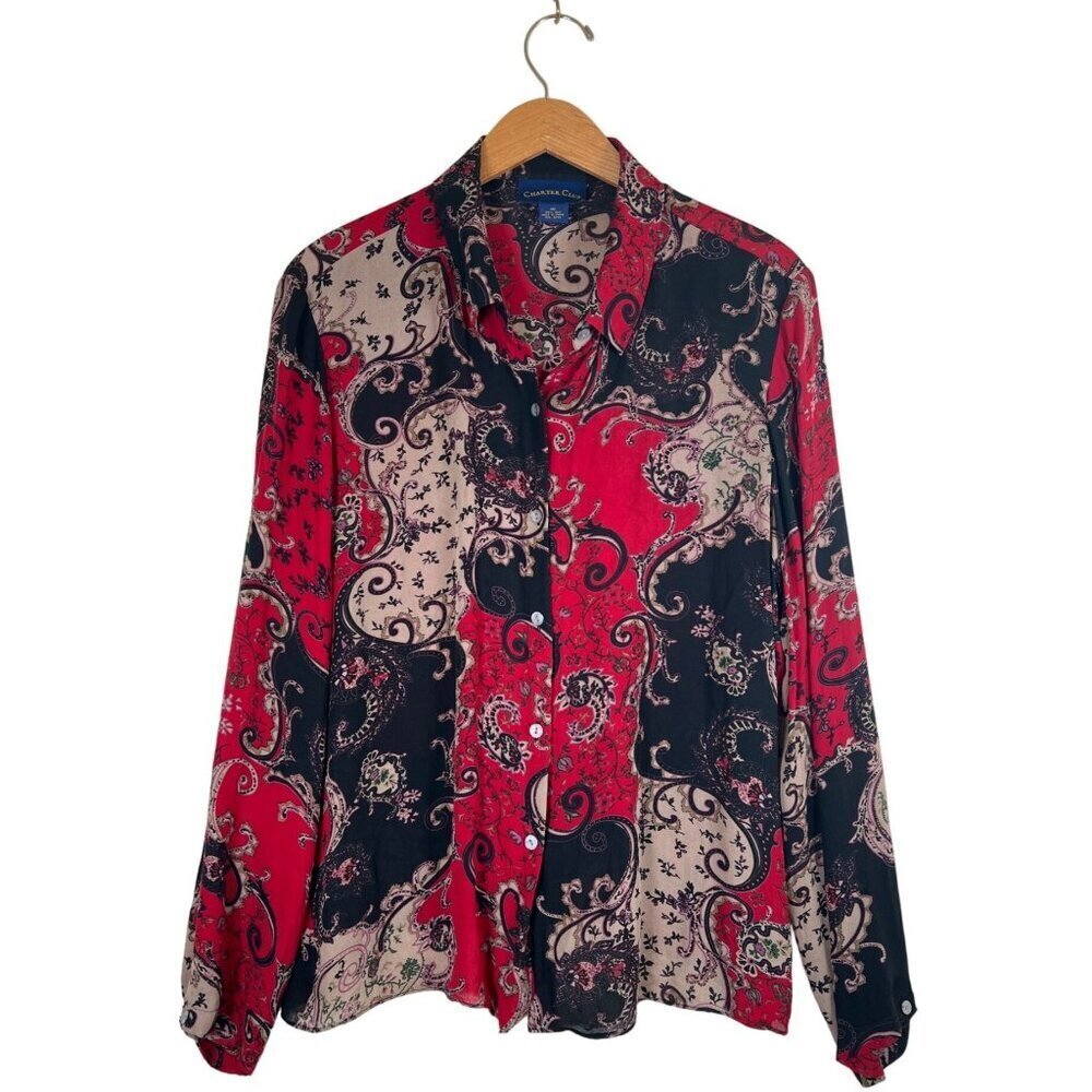 Charter Club Womens Size 16 Silk Rich Colors Mother of Pearl Button Front Blouse